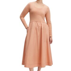 Everlane Medium The Long-Sleeve Riviera Dress Supima Cotton Ballerina R1